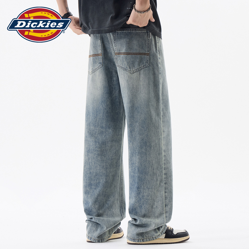 Dickies Autumn American Retro Distressed Washed Jeans Men's Draped Loose Straight-Leg Trousers Y
