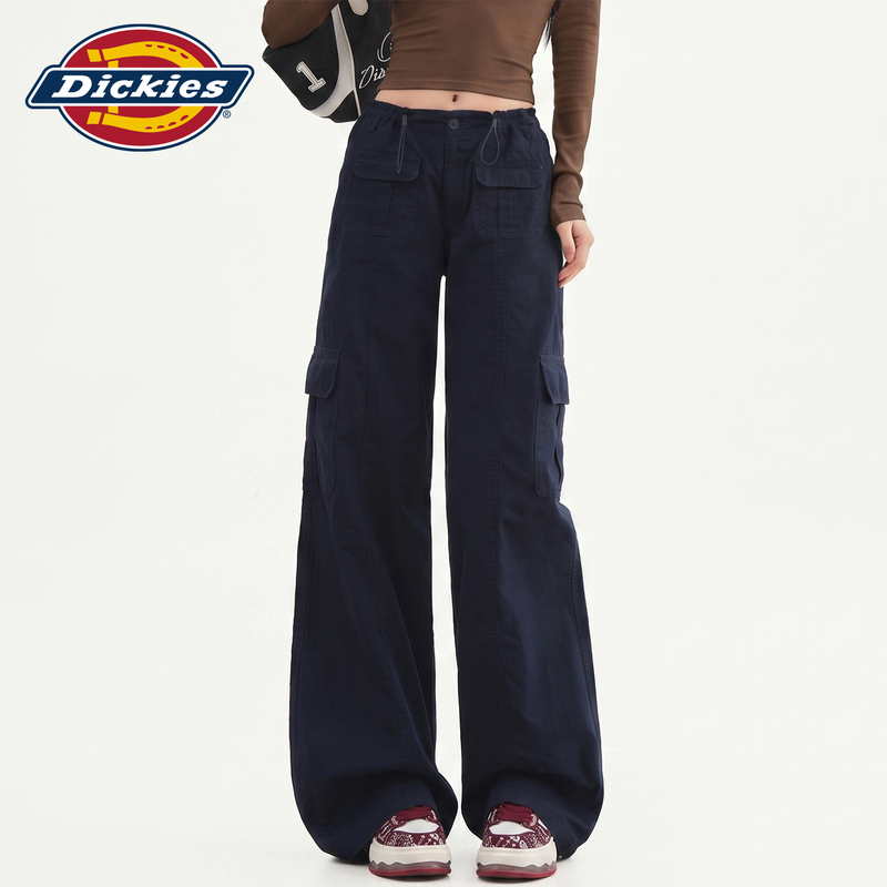 Dickies American-Style Navy Blue Multi-Pocket Cargo Pants for Women, Autumn High-Waisted Loose Casual Wide-Leg Pants Y Dickies American-Style Navy Blue Multi-Pocket Cargo Pants for Women, Autumn High-Waisted Loose Casual Wide-Leg Pants Y