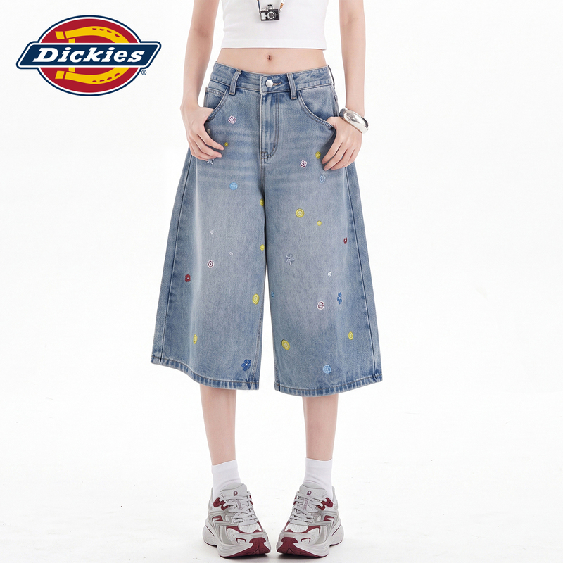 Dickies Colorful Embroidered Cropped Jeans for Women Dopamine High-Waisted Loose Straight Mid-Length Pants Y Dickies Colorful Embroidered Cropped Jeans for Women Dopamine High-Waisted Loose Straight Mid-Length Pants Y