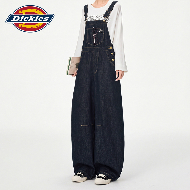 Dickies Women's Denim Overalls 2026 Autumn High-Waisted Loose Wide-Leg Pants with Drapey, Lazy Style Long Pants m Dickies Women's Denim Overalls 2026 Autumn High-Waisted Loose Wide-Leg Pants with Drapey, Lazy Style Long Pants m