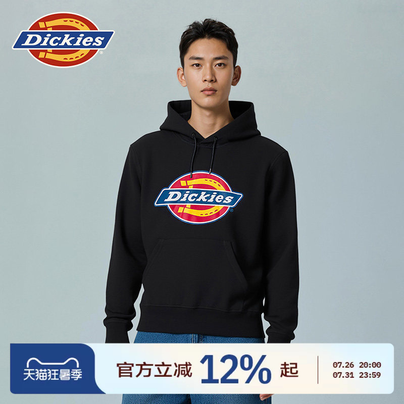 Dickies 26 Spring and Autumn Classic Three-Color Large Logo Hooded Terry Cloth Printed Sweatshirt for Men and Women Couples J