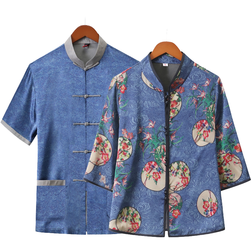 Летний шелковый комплект для пожилых людей, парная одежда, платье, для среднего возраста, для влюбленных Yu Jin set 