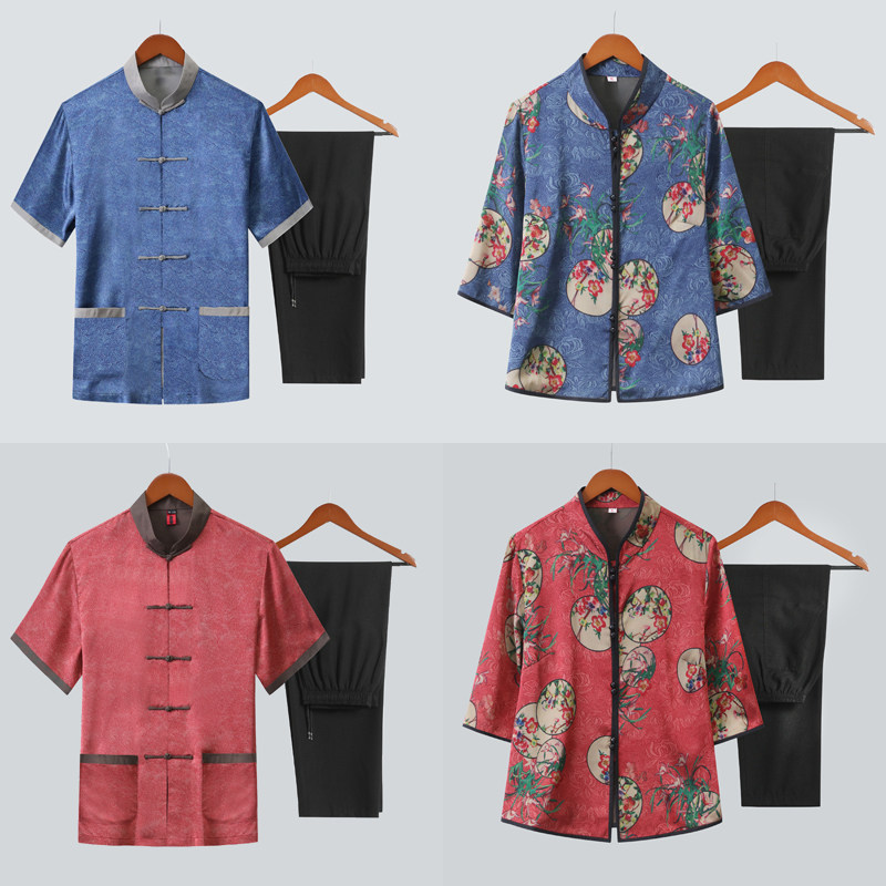 Летний шелковый комплект для пожилых людей, парная одежда, платье, для среднего возраста, для влюбленных Yu Jin set 