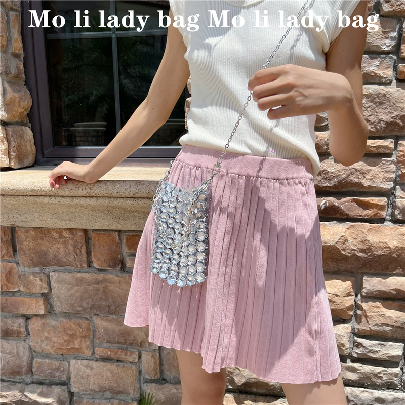 2024 New Summer Niche LAOSHU Retro Fairy Crystal Transparent Woven Beaded Crossbody Bag Phone Bag