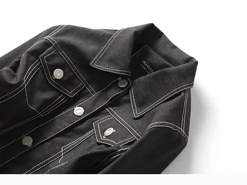 Quần áo mùa thu nữ 2018 mới của nhà ga châu Âu thời trang giản dị áo ngực nữ bằng da giả denim in áo ngắn học sinh áo khoác da nữ hàng hiệu