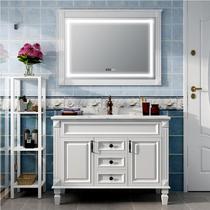  American oak bathroom cabinet combination mirror cabinet Rock board face wash basin cabinet Marble sink Light luxury bathroom