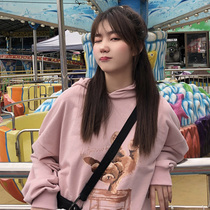 There is an ideal national tide gymnastics bear hooded sweater long sleeve womens street loose hoodie autumn and winter pink porn couple MUYU