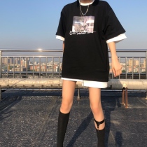 Clearance has ideal national tide summer photos short sleeve spoof 90s theme two-color round neck loose casual couple T-shirt