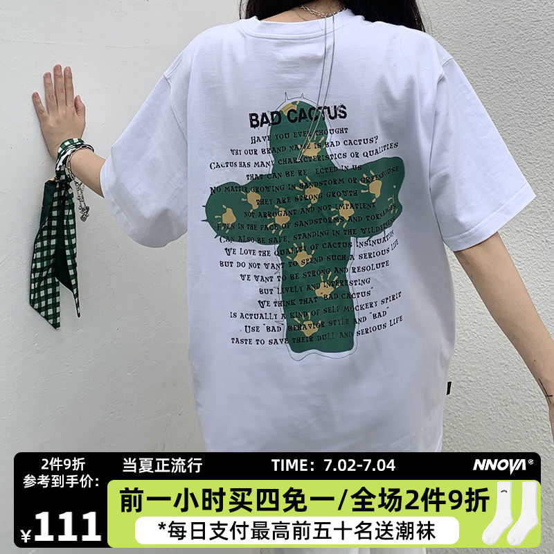 Badcactus 21SS Country tide cactus cross retro color all-match short-sleeved men and women loose lovers T-shirt