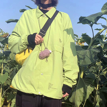 Ideal national tide avocado green pleated loose jacket female text printing coach jacket men CFSMC