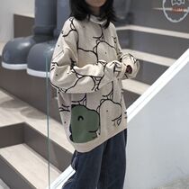 Ideal country tide hip hop dinosaur sweater women Street lovers loose round neck sweater mens MOCBIRD