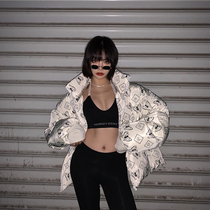 Ideal national tide butterfly full printed cotton clothes women autumn and winter loose couples bubble clothes hip hop tide coat men BG