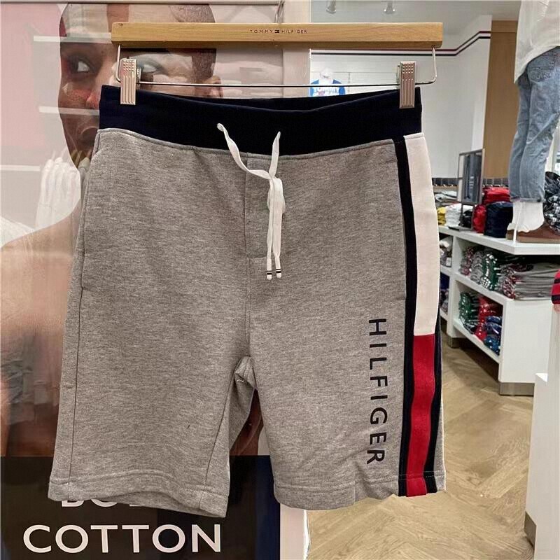 American Tommyhilfiger Men's Shorts Summer Terry Cotton Loose Beach Pants Knitted Sweatpants