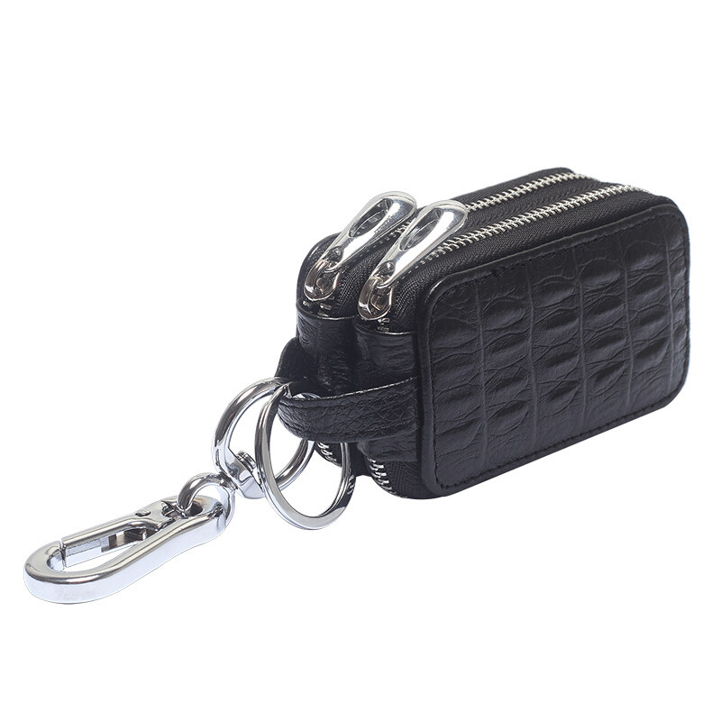 New remote control leather key case Men's crocodile pattern waist key chain Double layer leather multifunctional car