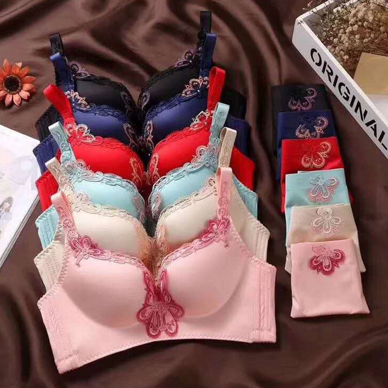 Special small chest gathered side closed adjustable bra Medium thick large size thin underwear closed pair of milk Lace bra set