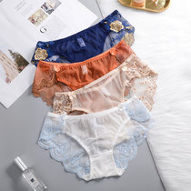 Lace ladies underwear sexy low waist hot transparent breifs girl white black cotton crotch red wholesale