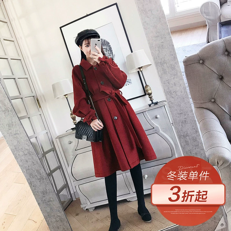 [Phản hồi giữa năm, phiên bản giới hạn tăng đột biến, mặc mùa đông gấp 3 lần] Áo khoác len đỏ thắt lưng tay áo len nữ - Áo len lót đôi