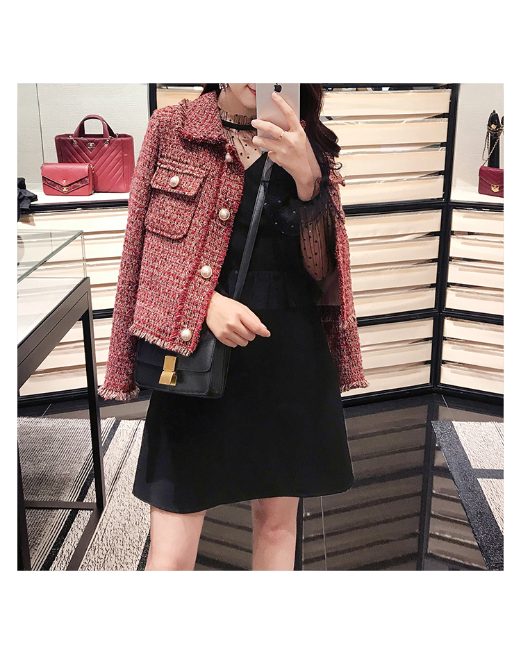 NatureQ2018 mùa thu mới quý cô nhỏ phù hợp với nước hoa ngắn áo khoác dày tweed áo khoác nửa váy hai mảnh áo nữ đẹp