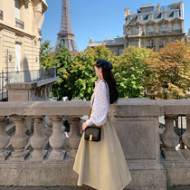 Yang small roll 2021 New Spring temperament high waist thin retro loose a pleated skirt womens long