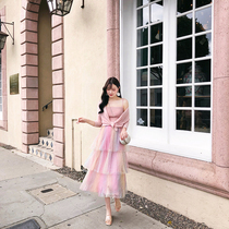 Yang small roll 2021 spring very fairy French niche white cake skirt ins Super fire mesh skirt women