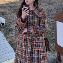 Yang Xiaolu Sulange Girl Xiaoxiang tweed plaid woolen coat long lapel coat female winter