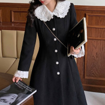 Yang Xiaolu Melbourne organ girl French Hepburn style doll collar Middle long woolen coat coat winter