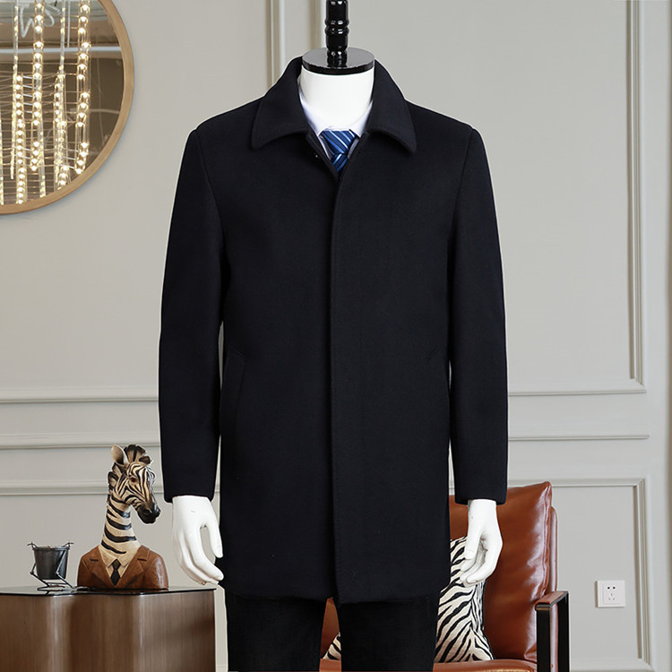 Mùa thu và mùa đông áo len trung niên nam cộng với nhung dày dài cha tải áo len cashmere áo gió áo khoác len nam