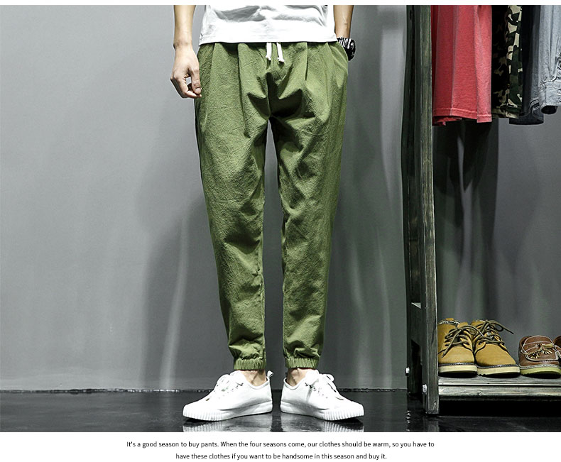 Linen quần âu lỏng quần bó sát Hàn Quốc phiên bản của xu hướng của kích thước lớn người đàn ông béo nam chín điểm harem quần mùa hè quần mỏng quần giữ nhiệt nam