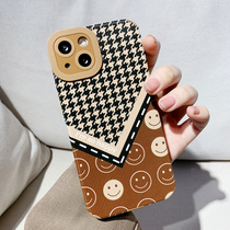 Thousand birds grid stitching Brown smiley face Apple 13 phone case iPhone13Promax fine hole 13Pro all-inclusive lens 13 days Korea 13p new female ip simple Pro