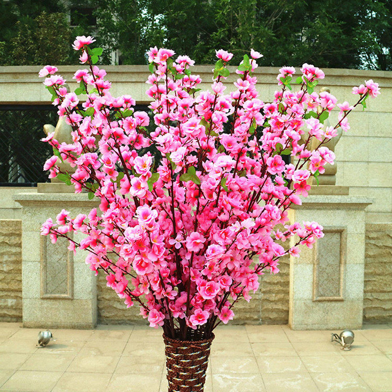 Simulated peach blossom branches living room fake wax plum blossom single branch plastic flower dried flower ornament interior decoration tree floor cherry blossom branches