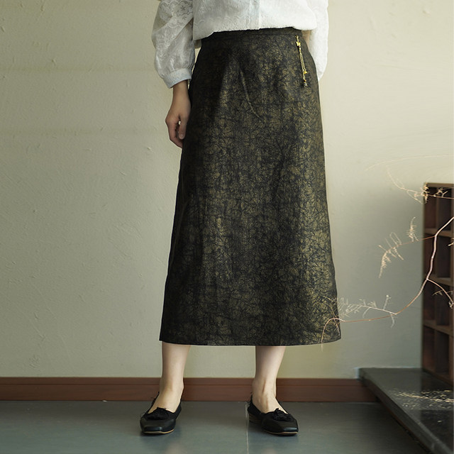 Ai Hui Guan new Chinese style cracked fragrant cloud yarn straight skirt