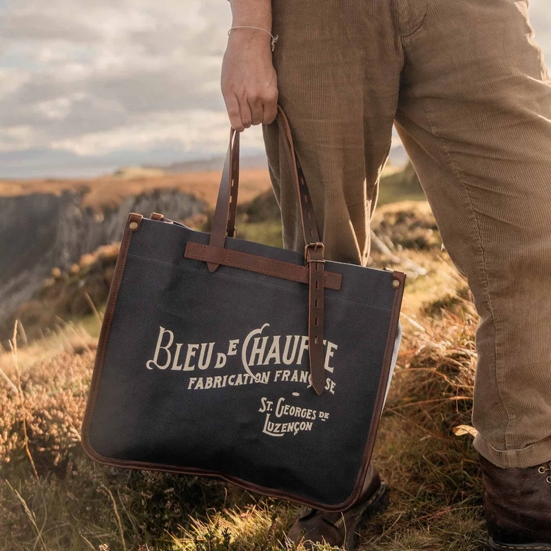 Domestic In-Stock French Handmade Bleu De Chauffe Bazar Portable Single-Shoulder Military Canvas Tote Bag