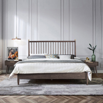 Nordic solid wood bed double bed 1 8 meters 1 5 meters small apartment household smoky color master bedroom modern Japanese original wooden bed