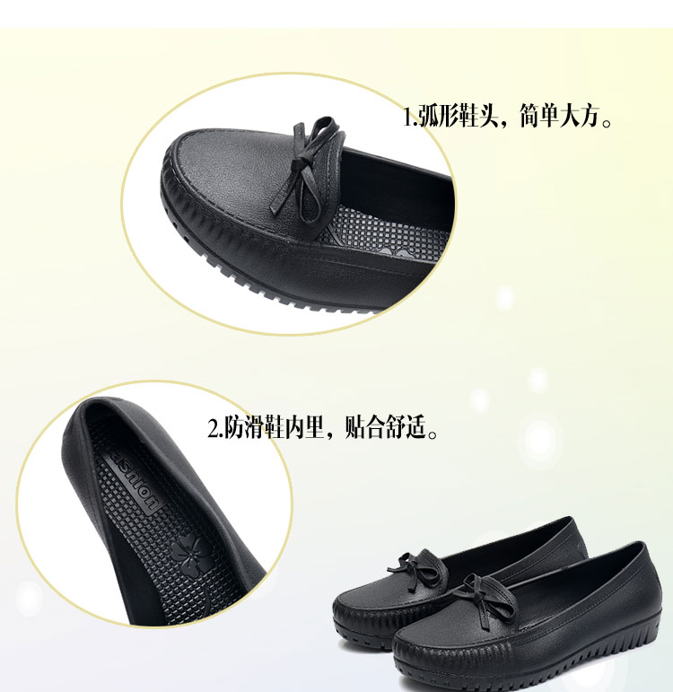 Mùa hè 2018 mới mưa đen giày đơn đế phẳng với giày không thấm nước baotou nơ công sở đơn giản đi biển nữ giày đi mưa crocs