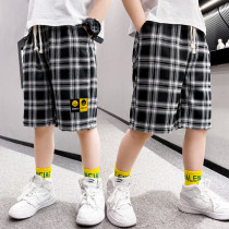 Boy 50% pants summer child plaid pants 2022 new casual pants CUHK shorts handsome mid-waist