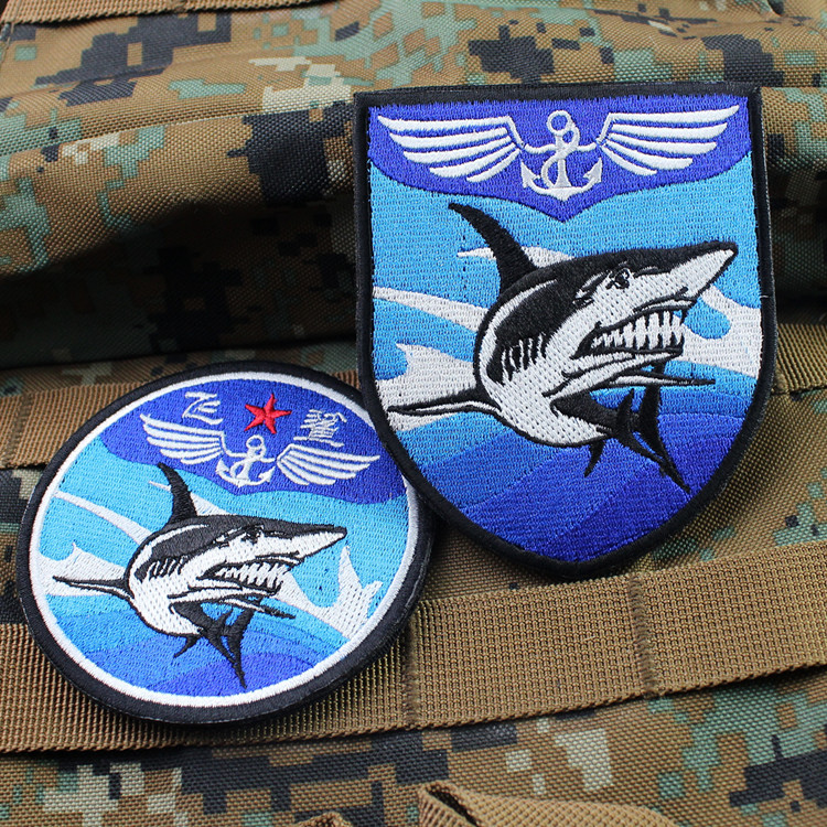 Beautifully embroidered full embroidered magic patch Shark Badge Embroidered Arm Chapter Magic Sticker Outdoor Tactical Arm Badge