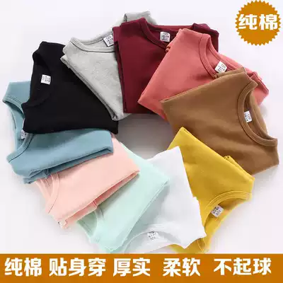 2021 spring and Autumn children's bottoming shirt pure cotton boys white long-sleeved middle and large children's t-shirt female baby round neck top