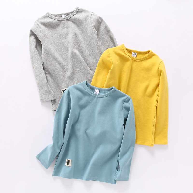 Áo thun trẻ em cotton 2018 mùa đông mẫu quần áo trẻ em bé trai mùa thu cổ tròn áo thun bé dài tay áo thun trẻ em dài tay