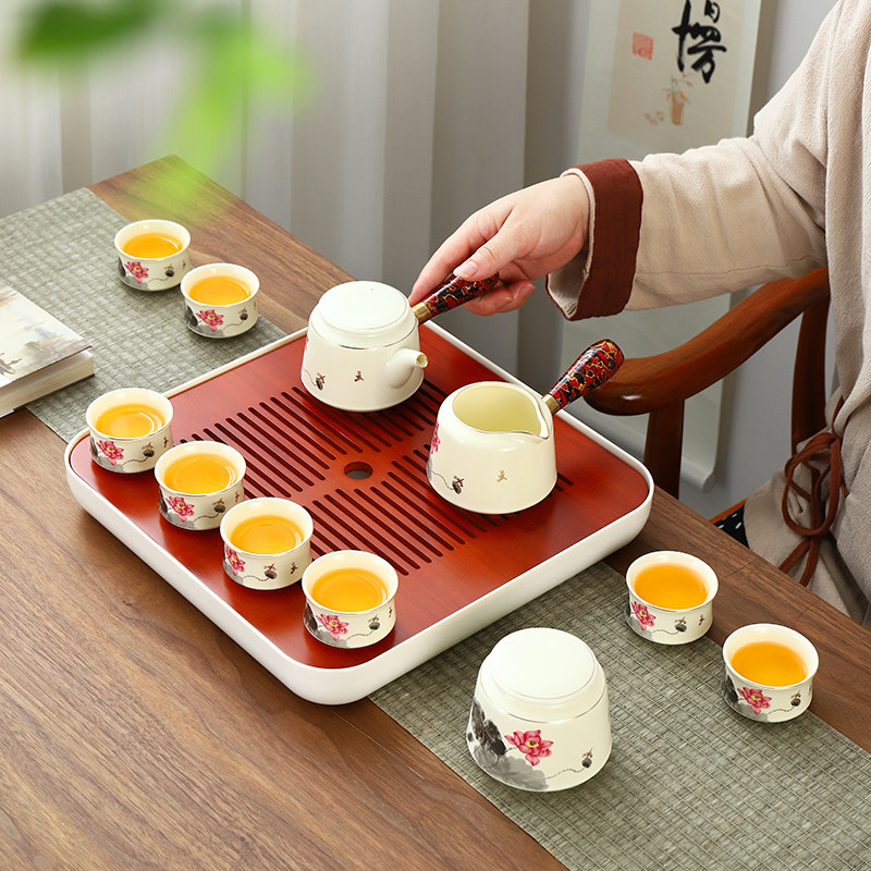 Kung fu tea set household living room simple ceramic dry tea plate light luxury modern gift box opening hand gift