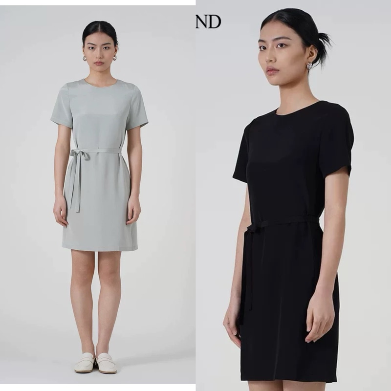 San Shi Yi Lan Summer Unisex Style Notch Lapel Mulberry Silk Waist-Cinching Tie Dress for Women, Mid-Length Sg24101143