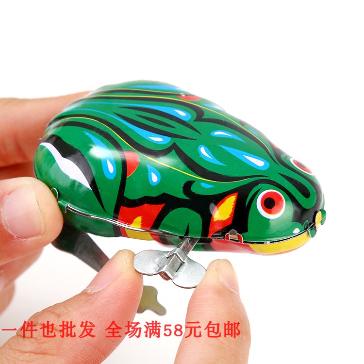 Children's Toy Ground Stall Source Upper Chain Clockwork Iron Sheet Frog 80 Classic nostalgic Previous Stiffness Clockwork Jumping Frog Baby