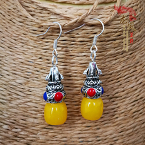 Retro National Wind Ear Pendant Mongolian Wind Elements Temperament Earrings Water Drop Retro Pine Stone Earrings Accessories Mongolian Clothing Accessories