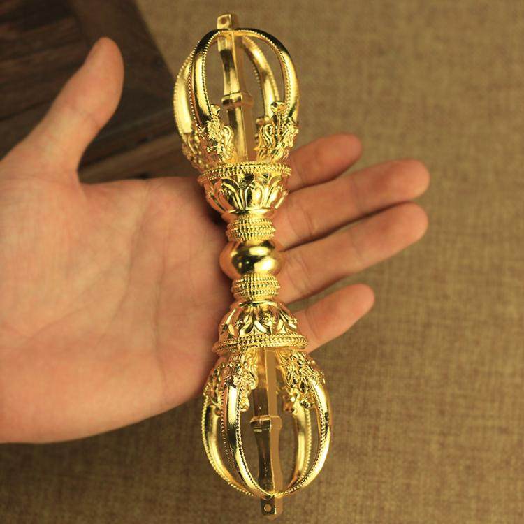 藏传用品五股普巴杵铜鎏金密宗法器六字真言金刚杵摆件配饰