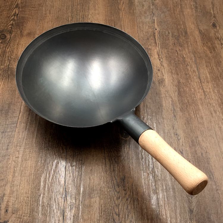 Friend Lift Notes Thick Bottom Thin Side Cooked Iron Without Coating Wood Handle Single Handle Round Bottom Pure Iron Pan Traditional Chinese Frying Pan