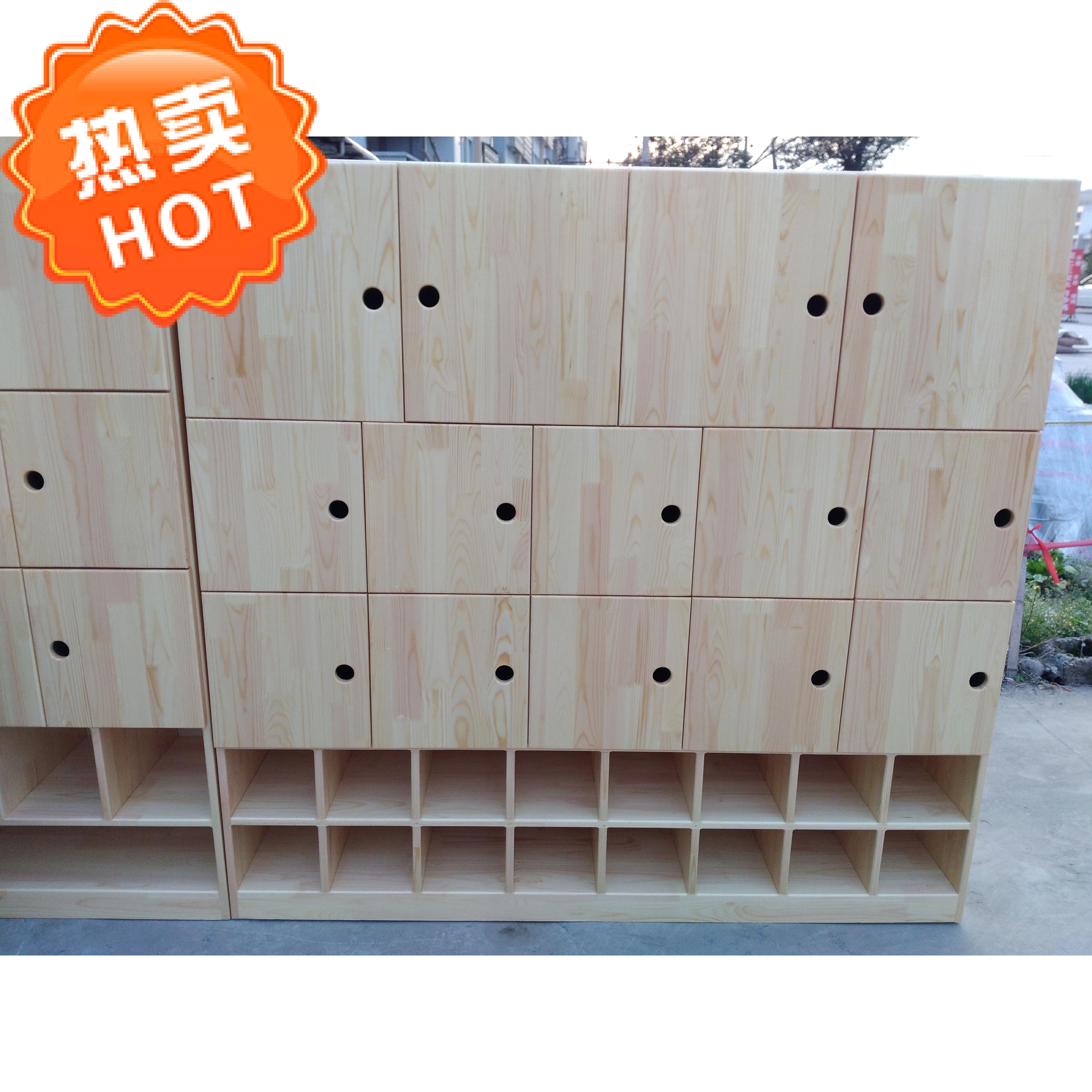 Kindergarten School Bag Cabinet Early Education Center Set Cabinet Bookcase Collection Cabinet Solid Wood Zhangzi Pine Combined Wardrobe Can Be Set