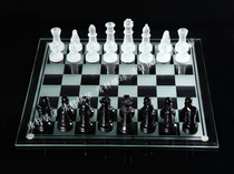 Glass chess Crystal 35 * 35CM large chessboard transparent black and white chess piece frosted King 7 6 interior gift
