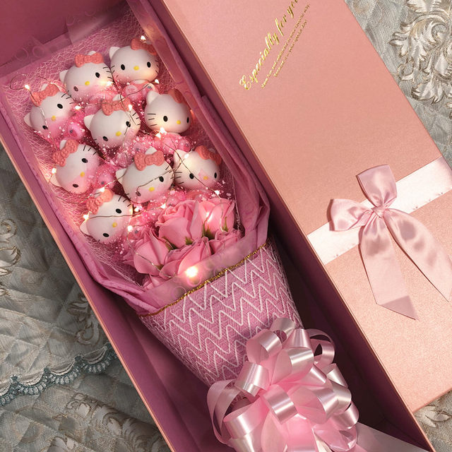 helloKittyKT Cat Jingle Cat Doll Cartoon Bouquet Birthday gifts for Girls Chinese Valentine's Day Flowers