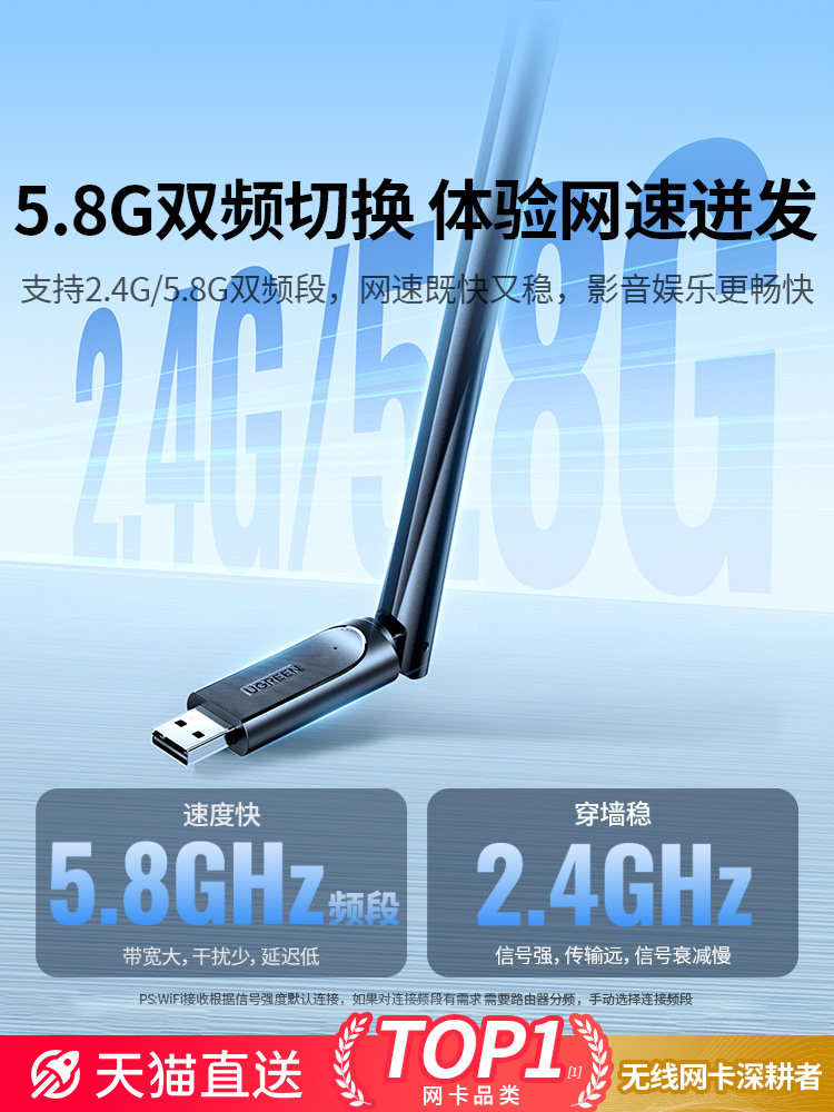 Greenlink USB Wireless Network Card Desktop Wifi 6 Receiver and Transmitter Laptop Host High-Speed Internet Connection Hotspot External Network Portable Gigabit 5g Dual-Band Signal Driver-Free