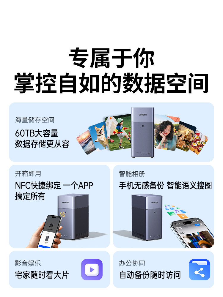 [Breaking News] Ugreen Private Cloud Dh2300 Dual-Bay Nas Network Storage Personal Cloud Ai Home Hard Drive Server Nfc One-Touch Connection Photo Album Backup Mobile Phone Tablet Expansion