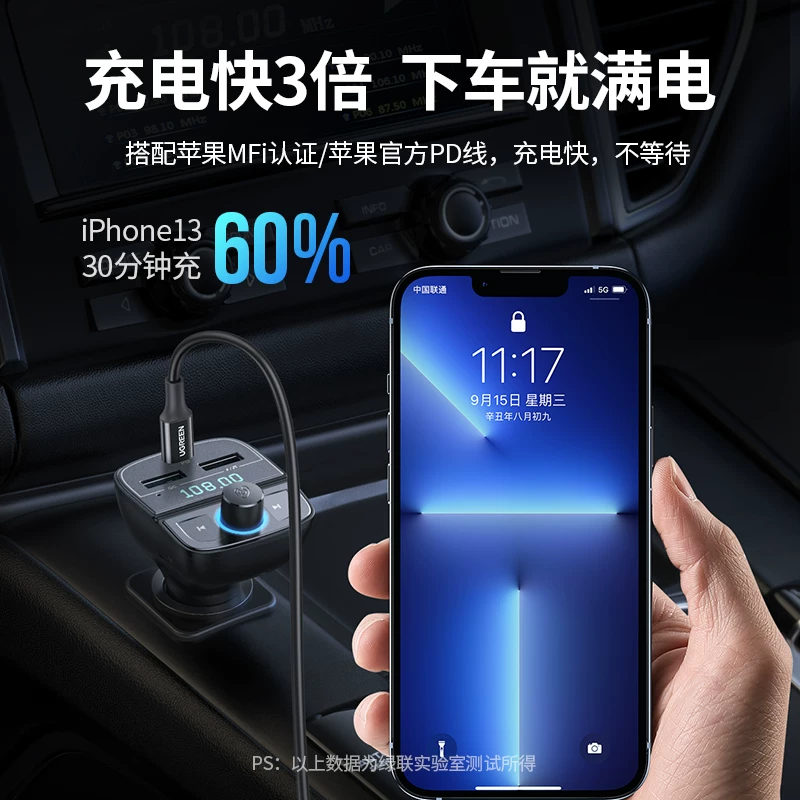 Автомобильный Bluetooth-приемник от UGREEN без звука, FM-трансмиттер, MP3-плеер, USB-зарядка для автомобиля